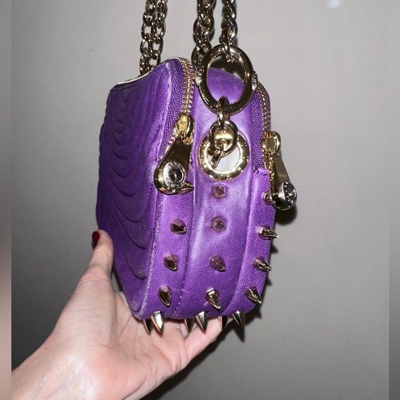 💜 RARE Henri Bendel Purple Quilted Leather Studded Evening Crossbody – Like New! - Picture 5 of 17